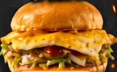 Burger Special Burger Adudu Krubong dengan telur, keju dan sayur